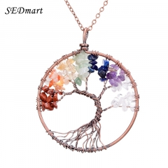 SEDmart 7 Chakra Tree Of Life Pendant Necklace