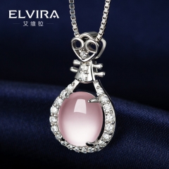 Crystal necklace female 925 silver pink