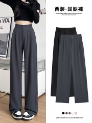 Gray wide-leg pants women's summer 2024 new high-q