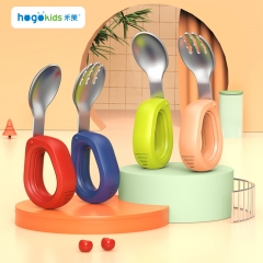 Heguo baby stainless steel round handle fork spoon