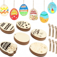 New Easter Wooden Egg Decorative Pendant DIY Party