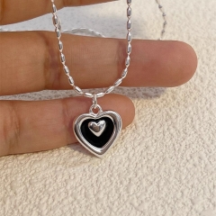 S925 sterling silver black love necklace women's i