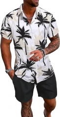 Men's 2 Piece Tropical Print Short Sleeve Button-U