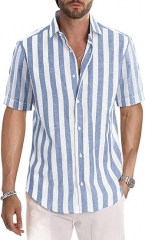 Men's casual fashion short sleeve buttoned striped