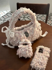 Pink plush handbag exquisite bow decoration elegan