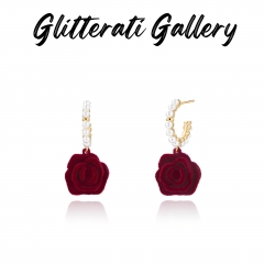 Vintage Flocked Rose Earrings