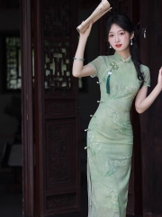 2024 Green New Chinese style slim fit long style