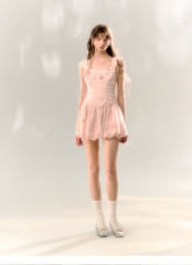 Flower Bud-Style Pink Spaghetti Strap Dress - Hand
