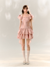 Pleated early autumn and summer skirt pink fluffy 