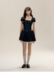 College  Jeans Open Line Square Collar Dress Splic