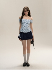 Early autumn 2024 new sunscreen blue plaid bow sho