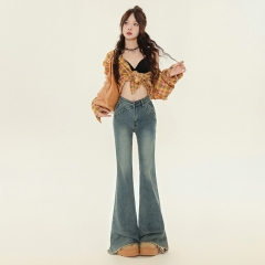 Retro raw edge micro-la jeans female 2024 early au