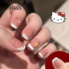 Wearing armor short Kitty cat nail art French star