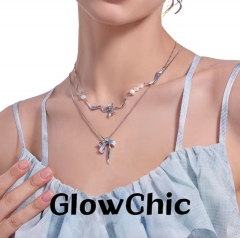 Light Luxury Baroque Pearl Necklace Blue Ribbon St