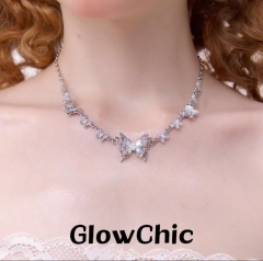 White Butterfly Butterfly Necklace with Diamonds a