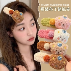 卡通毛绒小熊发夹女侧边大号刘海夹子可爱发卡儿童碎发鸭嘴夹发饰