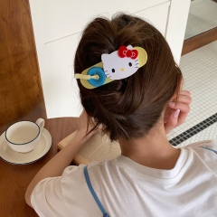 少女星球！撞色猫咪纽扣发夹大号鸭嘴夹半扎盘发夹子发抓发饰