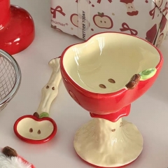 可爱苹果陶瓷创意高脚杯小众釉下彩马克杯甜品杯冰淇淋杯生日礼物杯子
