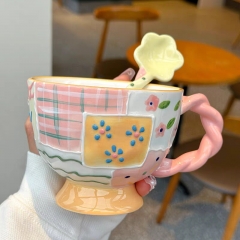 浮雕早餐燕麦牛奶杯陶瓷高颜值手工马克杯杯子