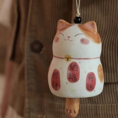 手工制作招财猫猫咪风铃 陶瓷陶土作品创意礼品