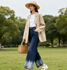 2025阔腿牛仔裤女春秋高腰垂感显瘦九分裤