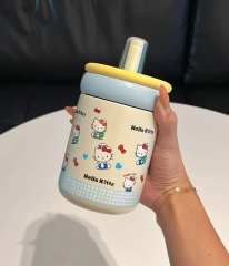 女生高颜值水杯可爱陶瓷覆层咖啡杯吸管杯保温杯500ml