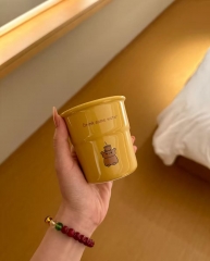 奶油陶瓷ins简约马克杯咖啡办公女生小众卡通印花杯子韩式