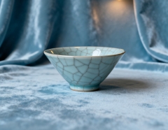 汝窑开片陶瓷茶杯 可养蝉翼纹品茗杯 中式古典功夫茶具主人杯