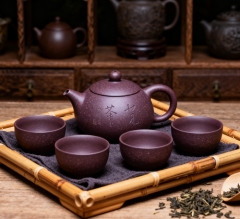 紫砂繁星砂茶具套装 | 一壶四杯 刻字款功夫茶具