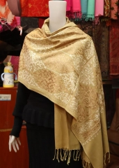 藏式手工1刺绣女士羊绒围巾 金色，橘色，灰色，蓝色 均码