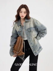 Women's Vintage Washed Long-Sleeve Denim Jacket -