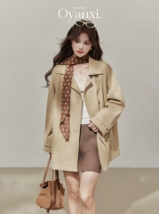 Women's Khaki Raglan-Sleeve Loose Trench Coat - &a
