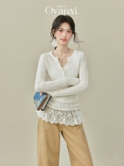 Women's White Long-Sleeve Knit Top with Camisole I