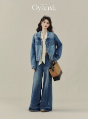 Women's Petite-Friendly Blue Denim Jacket - "