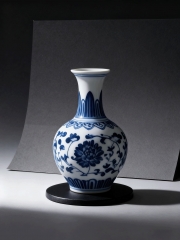 Hand-Painted Blue and White Porcelain Vase with Pe