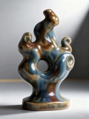 Handcrafted Ceramic Art Sculpture - Blue and Brown