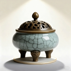 Chinese Celadon Incense Burner with Crackle Glaze 