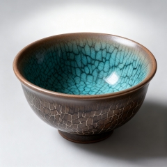 Crackle Glaze Ceramic Bowl - Dual-Tone Teal & 