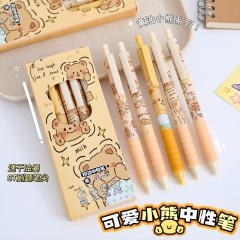 可爱小熊按动笔ST头黑色水笔 2盒共10支
