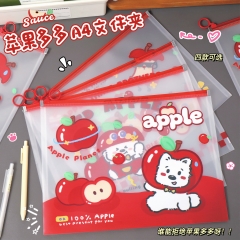 苹果多多文件袋A4卡通PP拉环袋4个