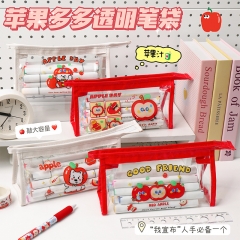 苹果多多透明笔袋可爱防水大容量文具袋学生文具收纳袋卡通铅笔袋