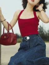 Retro Hong Kong Style Knitted Cami Top, Halter Tie