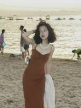 Retro Hong Kong Style Knitted Slip Dress, Heart Ne