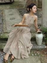 Vintage New Chinese Zen Style Halter Neck Cotton L